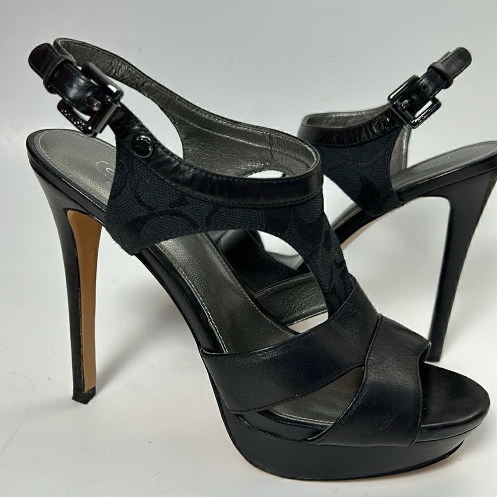 Coach Dita Semi Mat Calf Black Sandal - Size 7.5 black heels signature